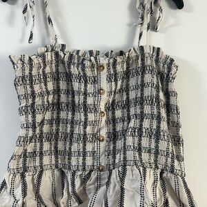 LOFT Cream and Black Smocked Camisole Blouse